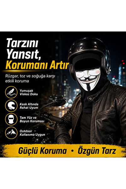 Çorap Giyim Unisex Anonymous Baskılı Balaklava 1 Adet Tek Beden Viskoz Kask İ...