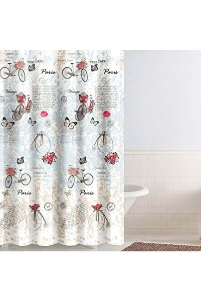 OEM Perdea Dus Bleu cu Model Vintage Biciclete 180x180cm