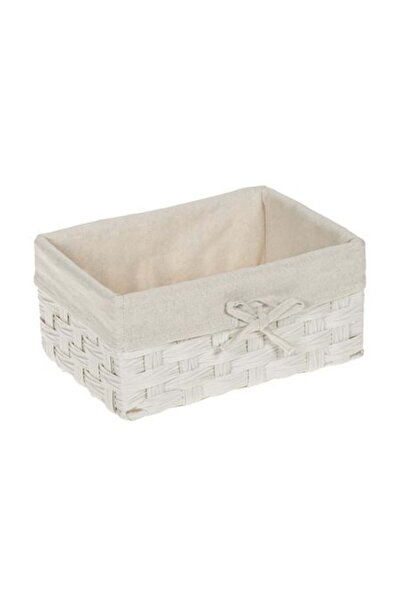 OEM White Woven Metal Storage Basket with Textile Material 24x16x11cm