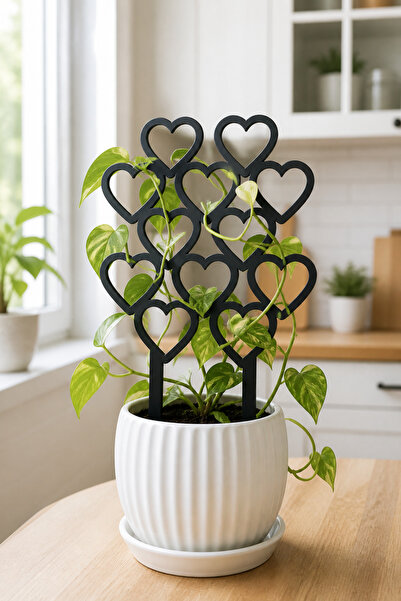 ArliaDesign Kalp Desenli Bitki Destek Çubuğu 30 x 35 cm Siyah MDF Sarmaşık Saksı Desteği Tekli