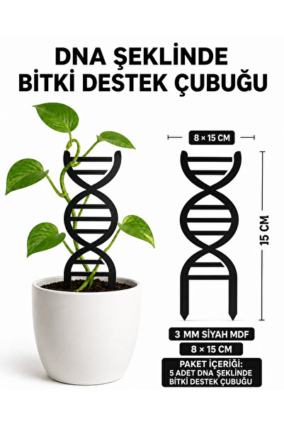 ArliaDesign DNA Şeklinde Bitki Destek Çubuğu 5’li Set 8x15 cm Siyah 3 mm MDF Saksı Desteği