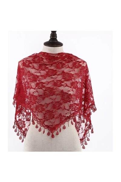 OEM Esarfa wine red cu broderie trandafiri si ciucuri, EBR03