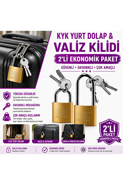 beneficio Sarı Asma Kilit Kısa ve Uzun Pimli – Dolap, Kapı, Kepenk, Valiz, Ba...