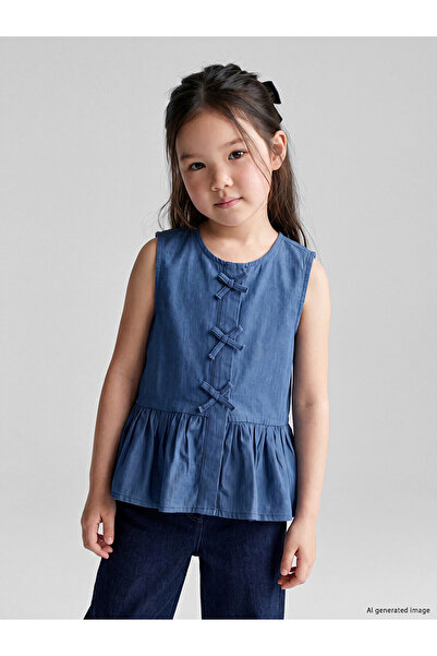 LC Waikiki Nevavm Girl's Shirt with Bow and Difference in Color