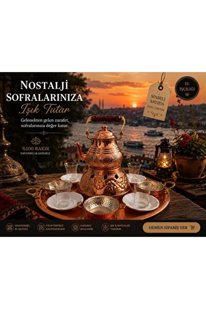 BARITCIOGLU Bakır çay seti demlik