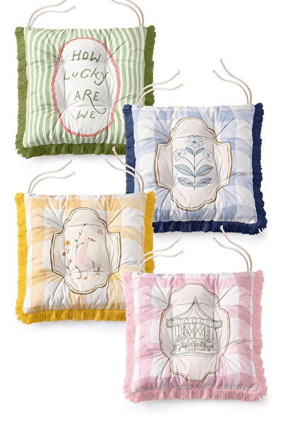 IdeCraft Pastel Colored Carousel and Duck Figured Fringed Puffy 4-Piece Chair...