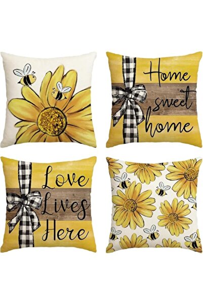 Generic ALMEKAQUZ 4 Pack Home Sweet Home Bee Sunflower Throw Pillow Covers, 1...