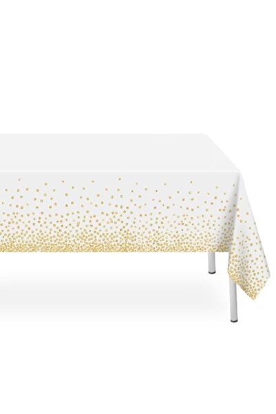 Generic Disposable Tablecloth 108x54 inch, Gold Polka Dot Plastic Table Cover...