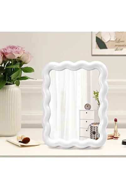 Generic Cute Wave-Shaped Desk Vanity Makeup Mirror, Portable Aesthetic Foldin...