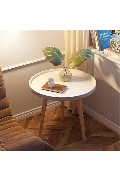 Generic Modern Round Side Table, End Table for Small Places, White Tray Night...