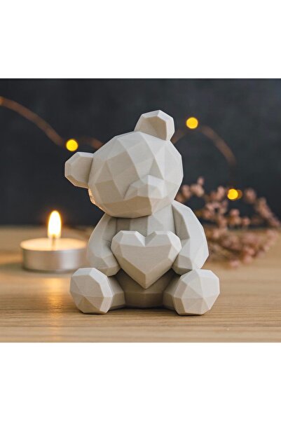 ROKH 🧸 Geometrik Ayıcık Biblo | Kalpli 3D Baskı PLA Dekoratif Figür | Seviml...