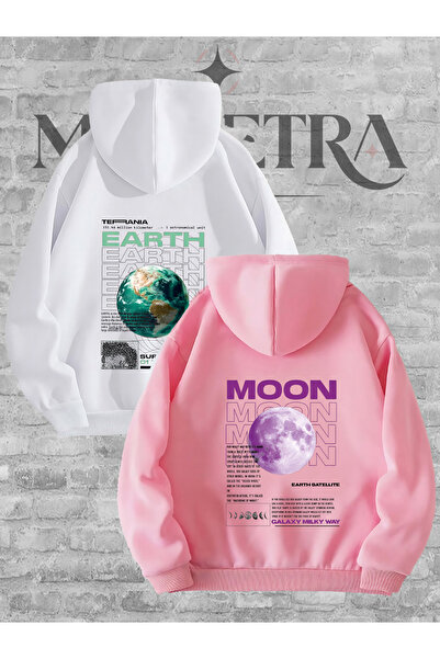 Modetra Women Men Unisex World Moon Back Printed Lover Couple Combination Hoo...