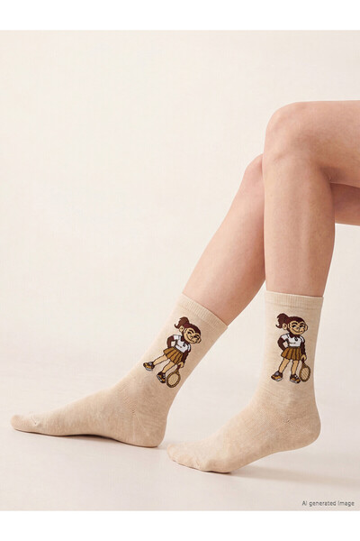 LC Waikiki Nevavm Lcw Dream Brown Printed Women's Socks with a Difference