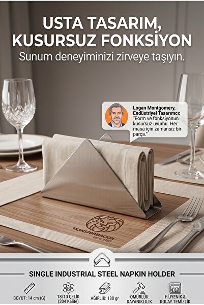 Transformacion 2 Lİ 18/10 Çelik Peçetelik Horeca Endüstriyel Metal Peçetelik ...