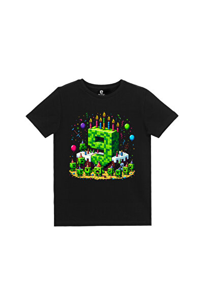 Minecraft Doğum Günü 9 Yaş Baskılı Tasarım Çocuk Tshirt