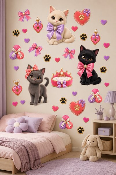 Wesliva Cute Cats Kids Room Wall Sticker Set, Baby Room Decor, Self-Adhesive
