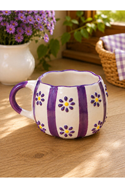 Kotium Ceramics Purple Daisy Patterned Special Mouth Wave Detail Custom Embos...