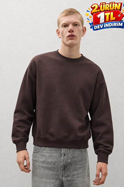 DAMGA JEANS Men's 100% Cotton Comfortable Brown Winter Sweatshirt