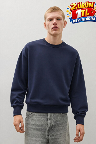 DAMGA JEANS Men's 100% Cotton Comfortable Navy Blue Winter Sweatshirt
