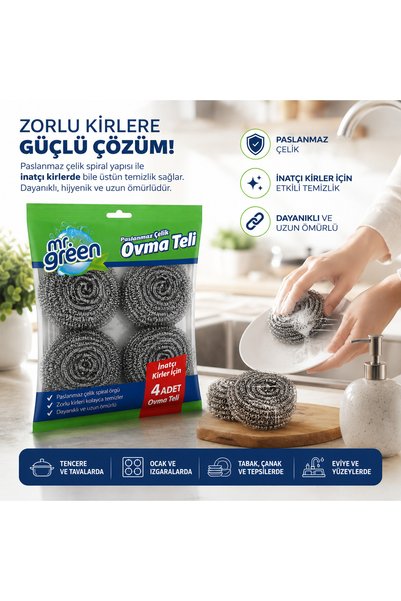 Generic Brand Mr. Green Stainless Steel Scrubbing Wire Set of 4 – Spiral Dishwashing Wire for Stubborn Dirt