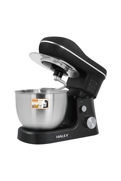 HALEY Mixer de înaltă performanță HY-2409: Putere de 1200W, Vas generos din oțel inoxidabil, 6 trepte de viteză cu funcție Pulse, Design elegant negru și din oțel inoxidabil