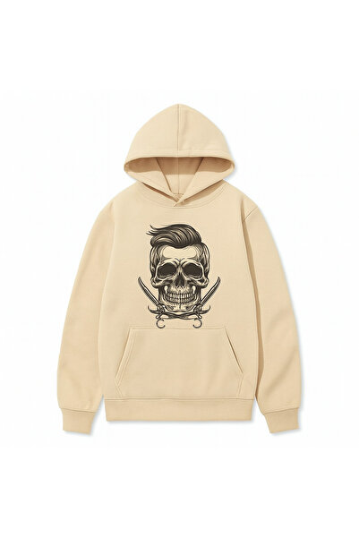 JANTIL MODA Hanorac unisex oversize cu glugă, imprimat cu „Craniu cu păr și b...