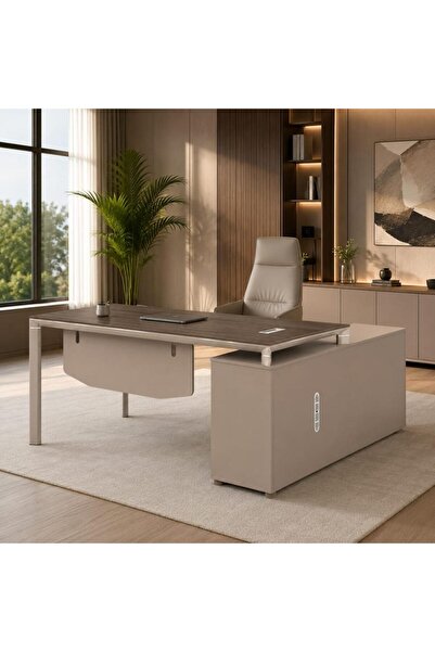 Palma homez مكتب خشب فاتح بتصميم زاوية (L) مع خزانة جانبية بنية 160×80×75 سم