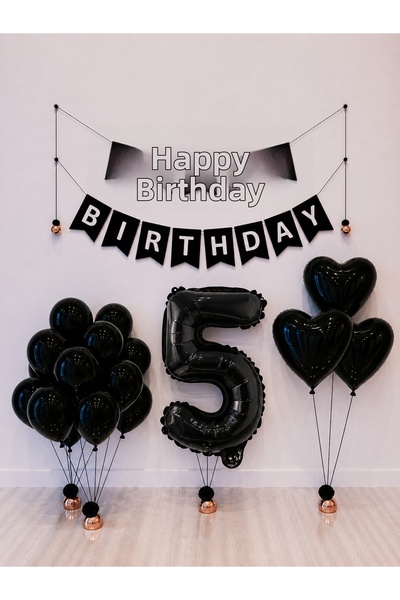 Balonsan مجموعة بالونات عيد ميلاد سعيد باللونين الأسود والفضي -5-