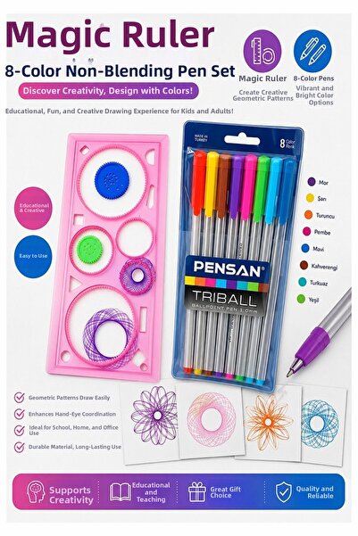 Artmaster Riglă magică 1 bucată și pix cu bilă Pensan Triball, pachet de 8 în...