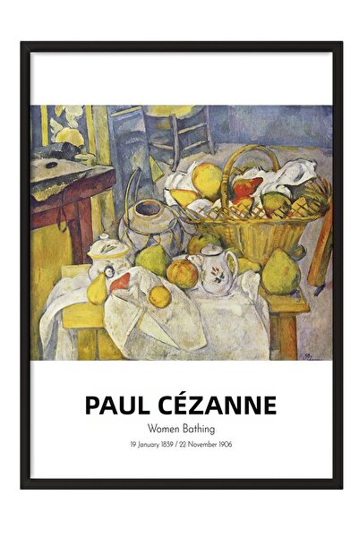 Postifull Paul Cézanne - Femei la baie, Tablou înrămat negru, Seria de artă N...