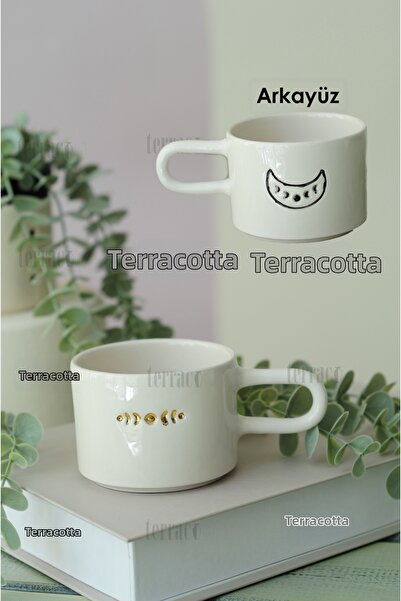 terraco ceramic كوب سيراميك مصنوع يدويًا بتفاصيل ذهبية ومرحلة القمر ثنائية ال...