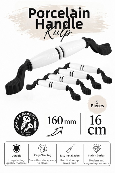 Badem10 (5 Pieces) Cante Porcelain White Black Handle 160 mm 16 cm Furniture ...
