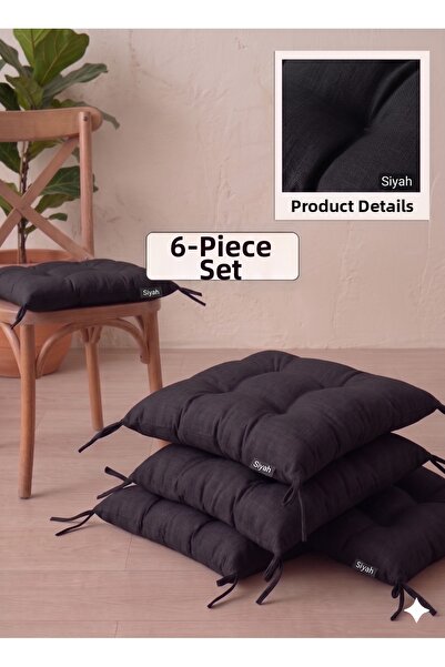 Mirayra Tekstil 6-Piece Chair Cushion Set with Laces, Puffy Kitchen Balcony C...