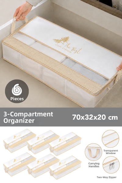 Meleni Home 6 Pieces Under-The-Bed Storage Bags with Windows - Striped Multi-...