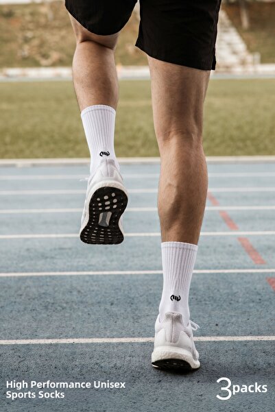 Mısırlı Unisex Cotton Sports Socks, 3-Pack White