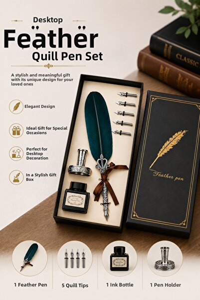 Yenilig Desktop Feather Dip Pen Set Special Design Inked Gift Calligraphy Wri...