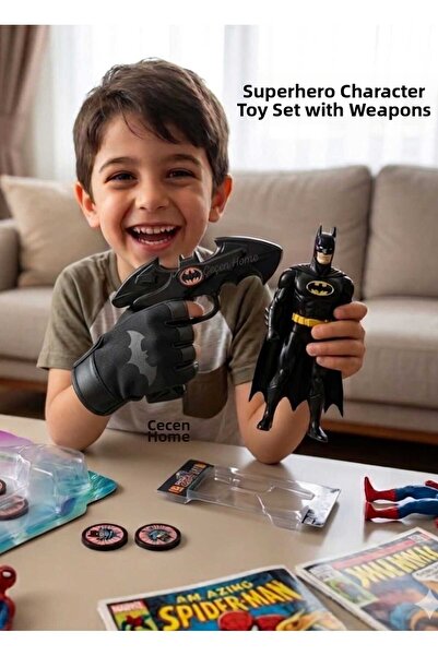 ÇEÇEN HOME Bat-Man Superhero Figure Toy, Character-Themed Black Gloves and Ta...