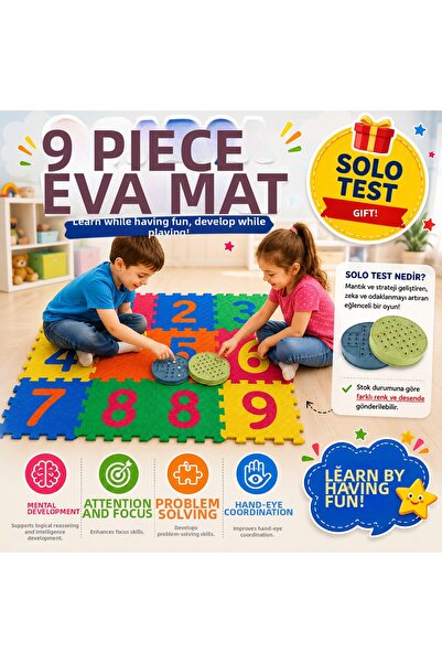 TOMBİ-X 33X33 Size 0.7 mm Thick Colorful 9 Piece Numbered Game Tile Floor Mat...