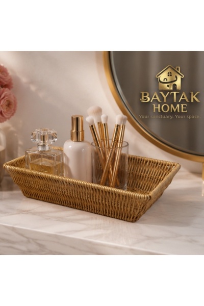 BAYTAK HOME Wicker Basket 26X20 cm Decorative Organizer Bathroom Kitchen Tabl...