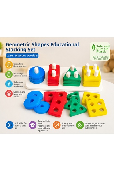 NESTLY Geometric Shapes Educational Stringing and Matching Game - Color and S...