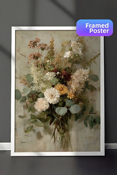 Zestia Pictură murală vintage, buchet de flori naturale cu ramă albă Nr.: 20189
