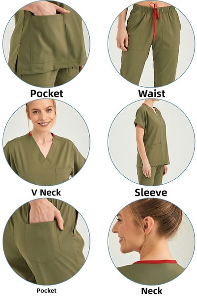Pozitif Üniforma Khaki Lycra Nurse Jersey Bottom Top Surgical Team Scrubs Uniform Surgical Jersey