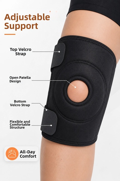 Generic Brand Open Patella Support Knee Brace Adjustable Velcro Sports Knee B...