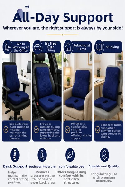 VISCORA Orthopedic Back and Seat Cushion Set – Ergonomic Visco Support for Lumbar, Back, and Tailbone
