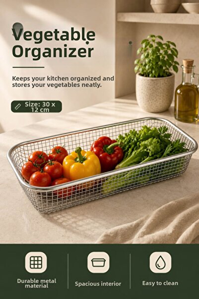 Anadolu Saray Coș organizator de legume din metal 30x12 cm, coș de depozitare...