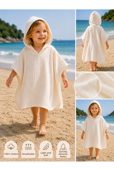 Tomuycuk 100% Cotton Muslin Ecru Pareo Towel - Baby & Kids Beach and Bath Pon...