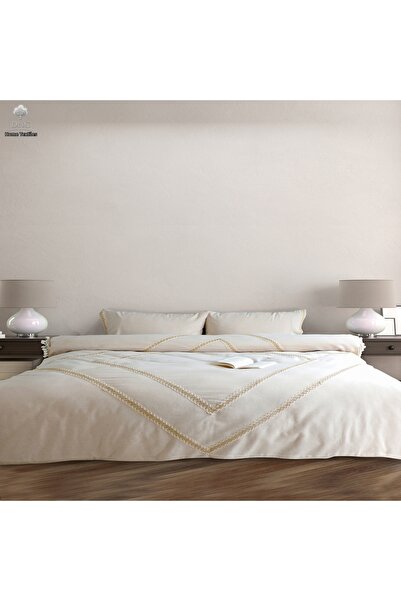 DNC home tekstil Natural Linen Jute Lace Double Duvet Cover Set (200X220)