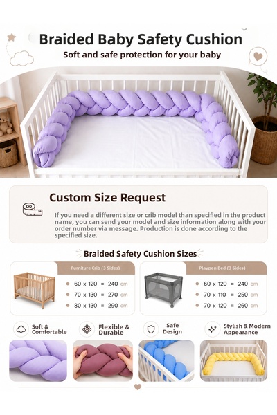 Baby Clime 290 cm Knitted Crib Protector 3-Sided Knitted Protection Mat - Crib Protection Cushion