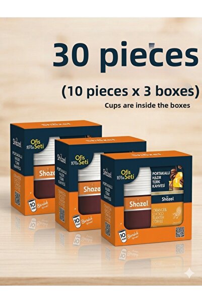 Shazel Ready-Made Orange Turkish Coffee Office Set 12 Gr (10X3 Boxes) 30 Pieces