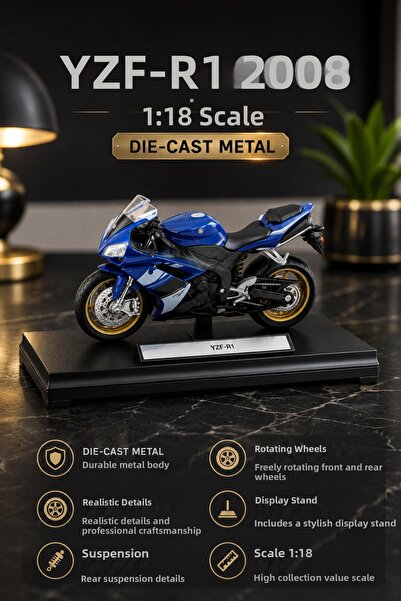 craftivio Yzf-R1 2008 1:18 Scale Licensed Diecast Metal Motorcycle Model Coll...
